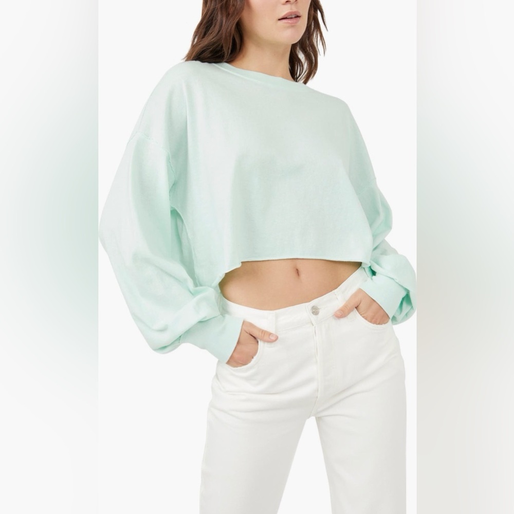 Free People We The Free Denver Long Sleeve Top, Size S, Light Aqua Mint